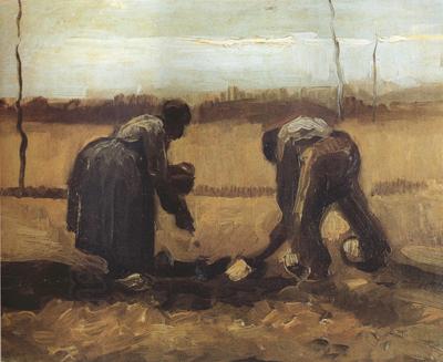 Vincent Van Gogh Peasant and Peasant Woman Planting Potatoes (nn04)